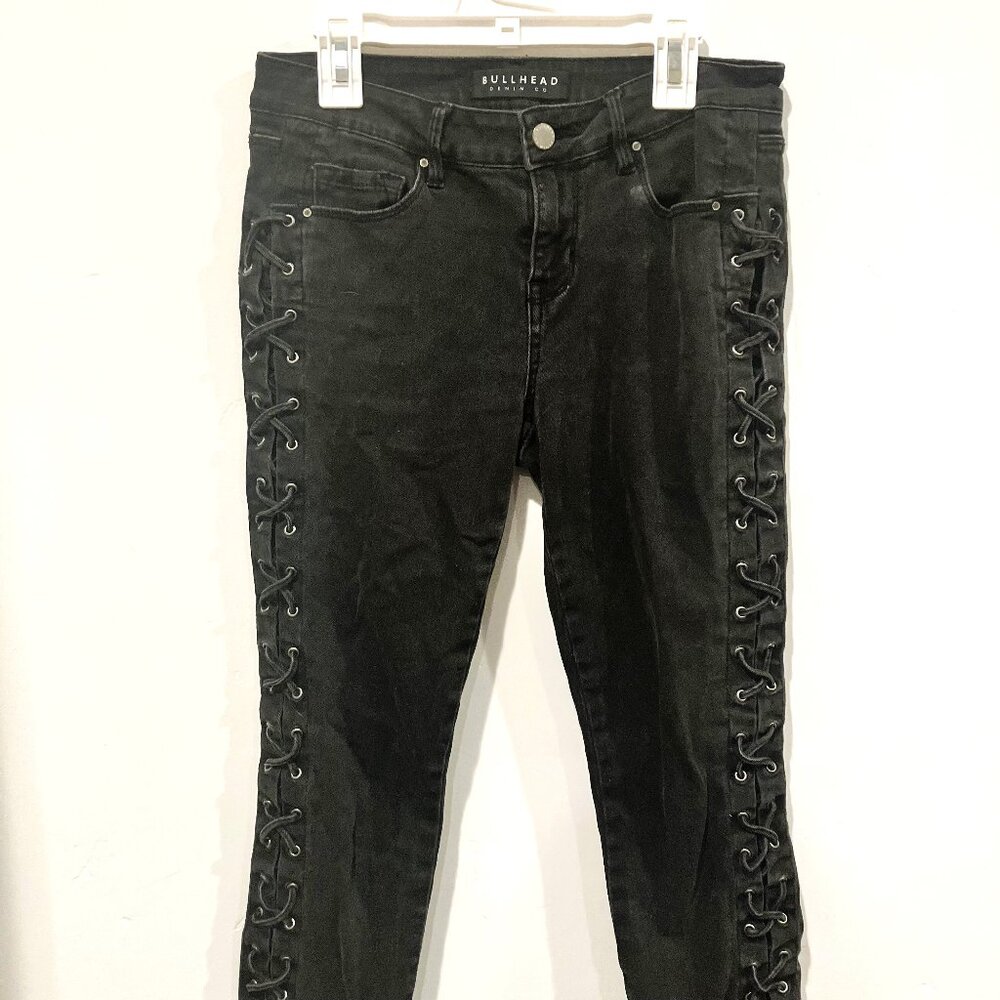 Short Black Lace-Up Skinny Jeans